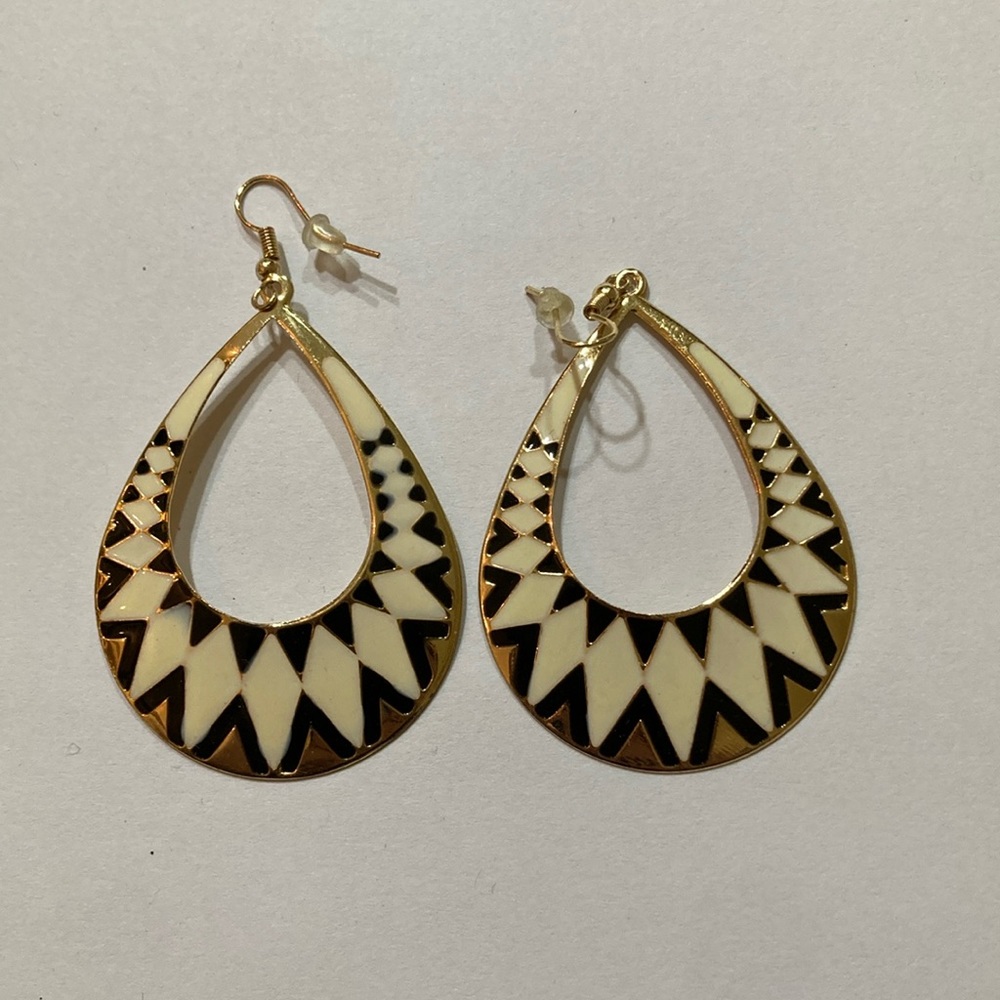 White black “gold” earrings
